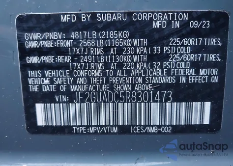 2024 Subaru Crosstrek Premium z USA, uszkodzony, nr VIN JF2GUADC5R8301473